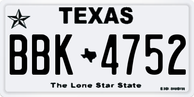 TX license plate BBK4752