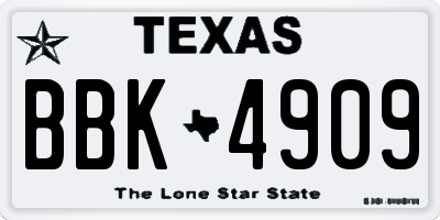 TX license plate BBK4909