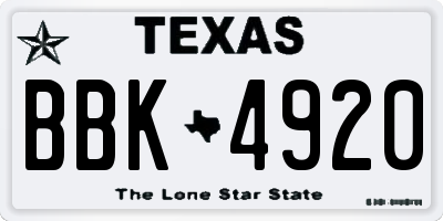 TX license plate BBK4920
