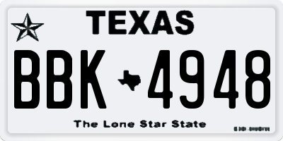 TX license plate BBK4948