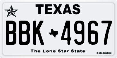 TX license plate BBK4967