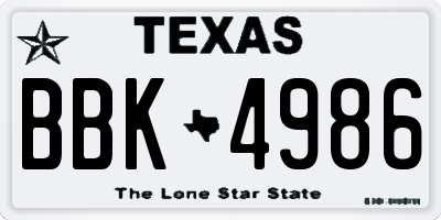 TX license plate BBK4986