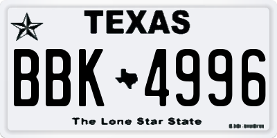 TX license plate BBK4996