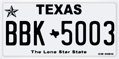 TX license plate BBK5003