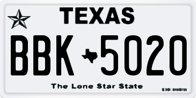 TX license plate BBK5020