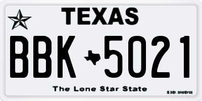 TX license plate BBK5021
