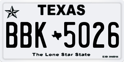 TX license plate BBK5026