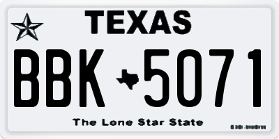 TX license plate BBK5071