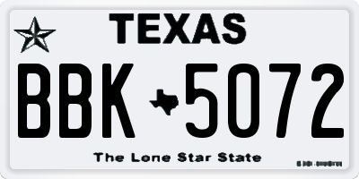 TX license plate BBK5072