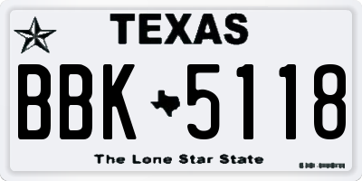 TX license plate BBK5118