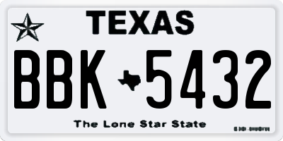 TX license plate BBK5432