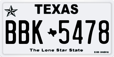 TX license plate BBK5478