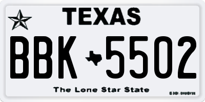 TX license plate BBK5502