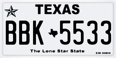 TX license plate BBK5533