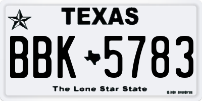 TX license plate BBK5783