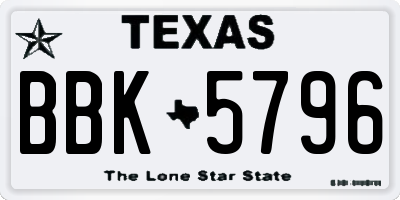 TX license plate BBK5796