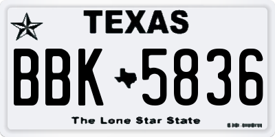 TX license plate BBK5836