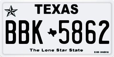 TX license plate BBK5862