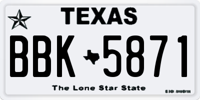 TX license plate BBK5871
