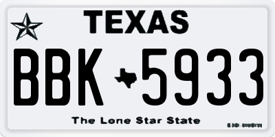 TX license plate BBK5933