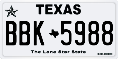 TX license plate BBK5988