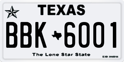 TX license plate BBK6001