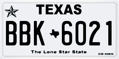 TX license plate BBK6021