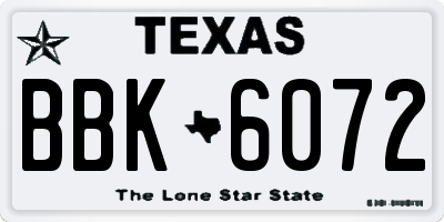 TX license plate BBK6072