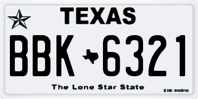 TX license plate BBK6321