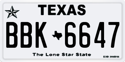 TX license plate BBK6647