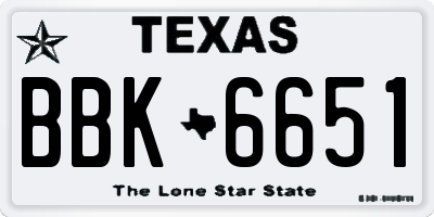 TX license plate BBK6651