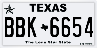 TX license plate BBK6654