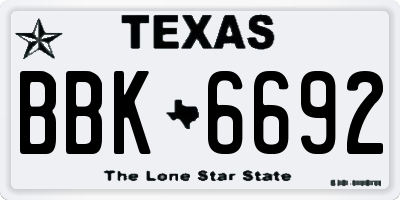 TX license plate BBK6692