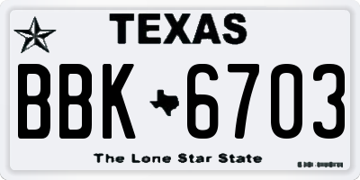 TX license plate BBK6703