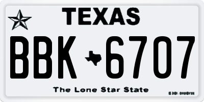 TX license plate BBK6707