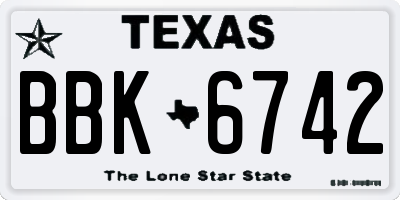 TX license plate BBK6742
