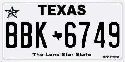 TX license plate BBK6749