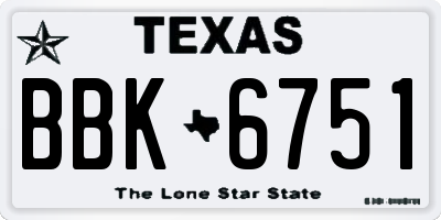 TX license plate BBK6751