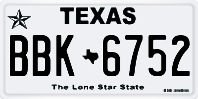 TX license plate BBK6752