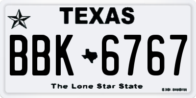 TX license plate BBK6767