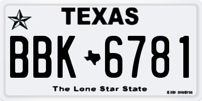 TX license plate BBK6781