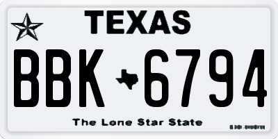 TX license plate BBK6794