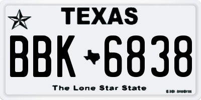 TX license plate BBK6838