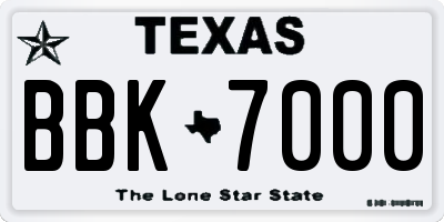 TX license plate BBK7000