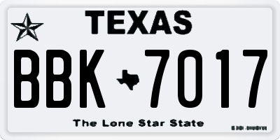 TX license plate BBK7017