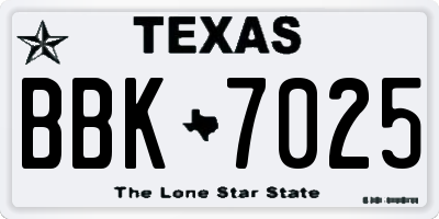 TX license plate BBK7025