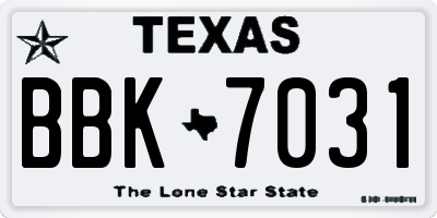 TX license plate BBK7031