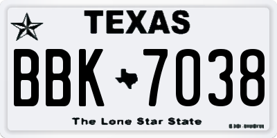 TX license plate BBK7038