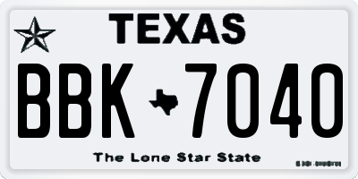 TX license plate BBK7040