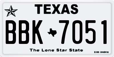 TX license plate BBK7051